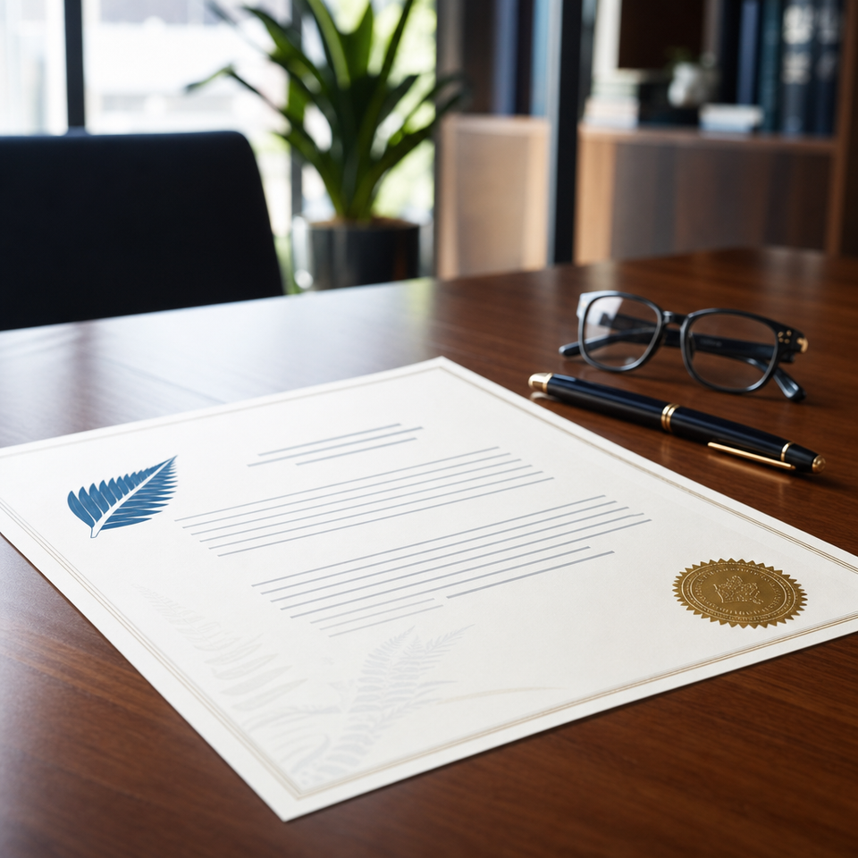 Property title transfer costs in New Zealand - document on desk