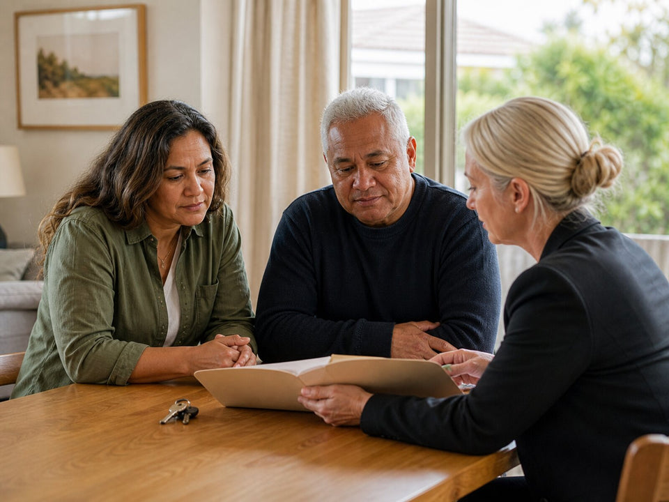 Family members and an adviser discussing an inherited New Zealand property