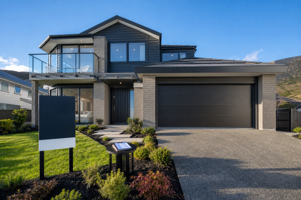 Modern New Zealand home with bank approval documents for a mortgage title search