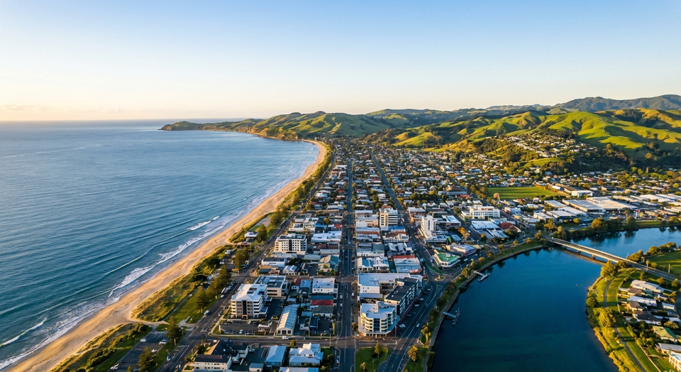 Aerial view of Gisborne New Zealand coastline