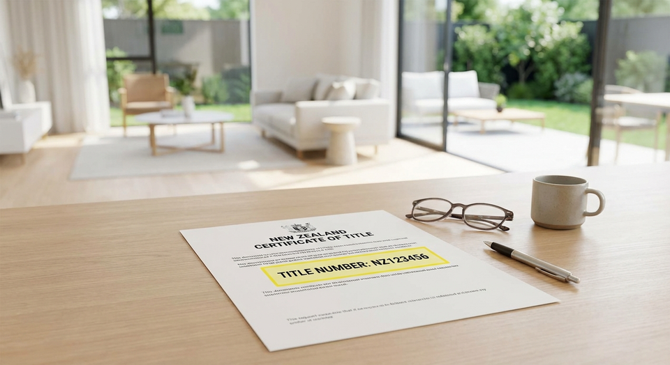 New Zealand property title document showing title number