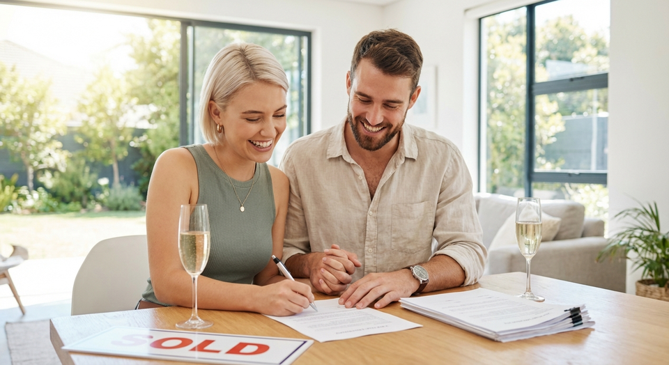Young New Zealand couple reviewing property documents - KiwiSaver first home buyers