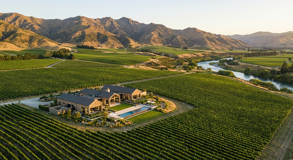 Marlborough wine country landscape with vineyards and mountains - property title search guide
