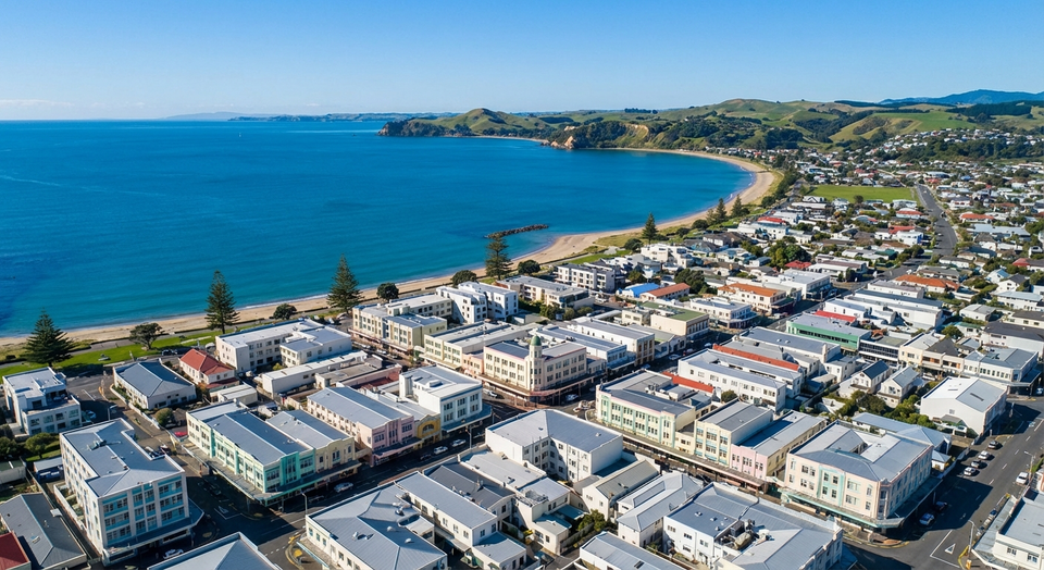 Aerial view of Napier and Hawke's Bay coastline New Zealand