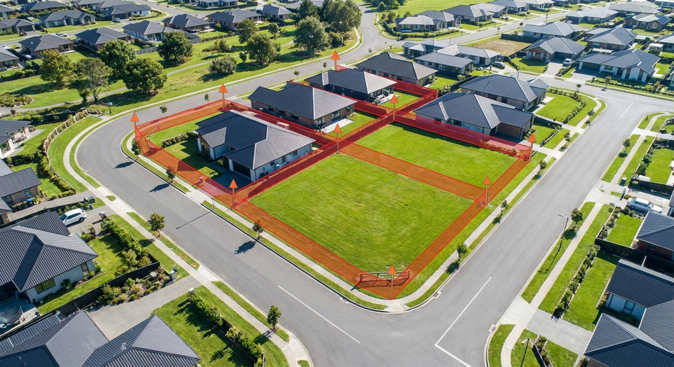 Aerial view of New Zealand property with boundary lines