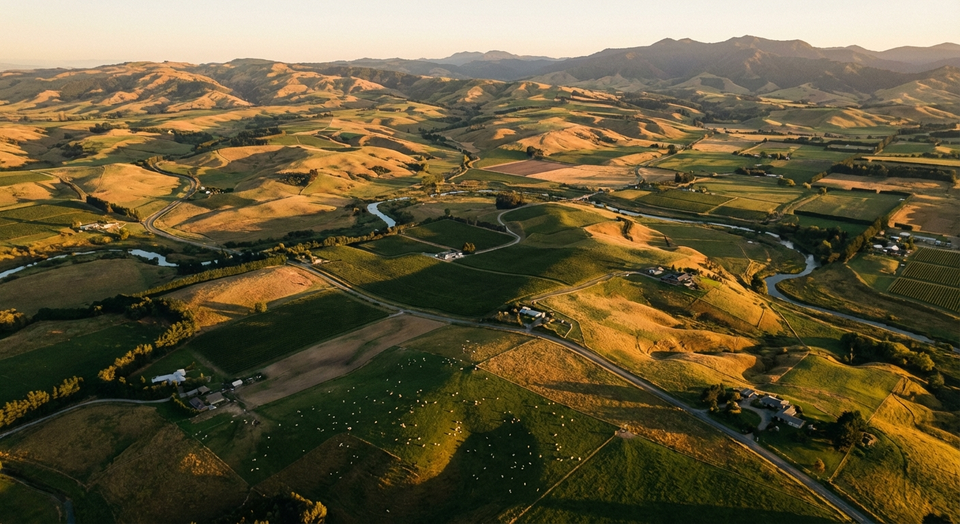 Wairarapa rolling hills and farmland near Masterton, New Zealand