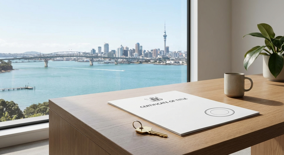 New Zealand property title document on a desk with house keys