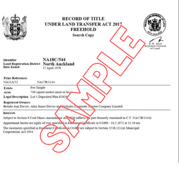 Record of Title Current with Diagram sample document