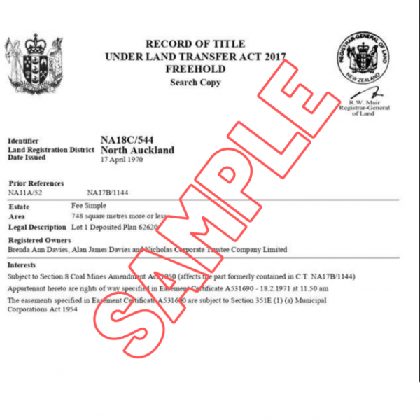 Record of Title Current with Diagram