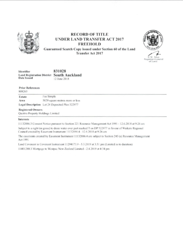 Record of Title Guaranteed Search sample document